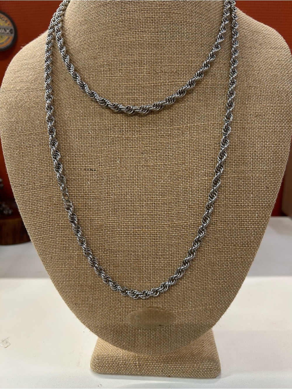 Long Silver tone Rope Chain layering Necklace